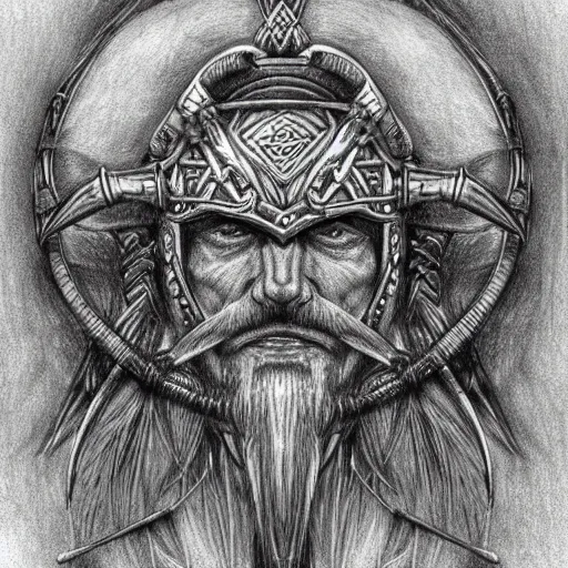 Prompt: of valhalla viking headgear, extreme detailed pencil and pen sketch