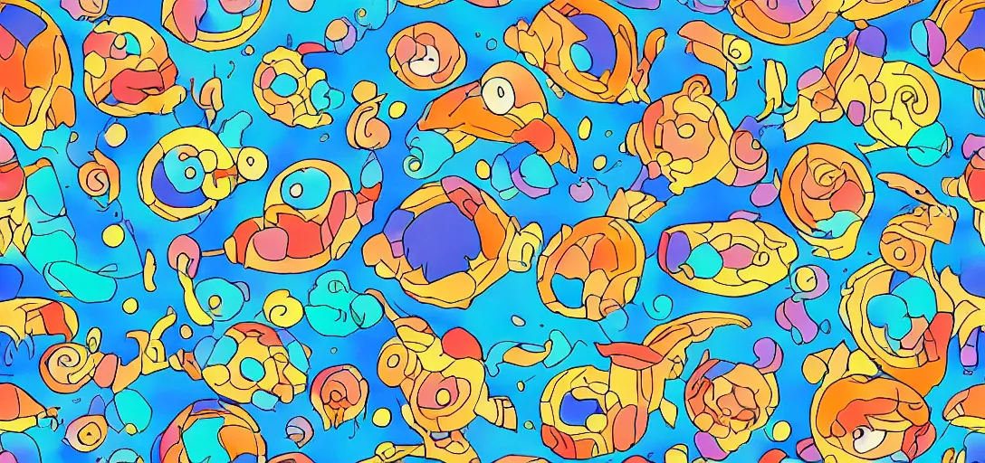 Image similar to colorful pattern of water in the style of ghibli, zelda, ponyo