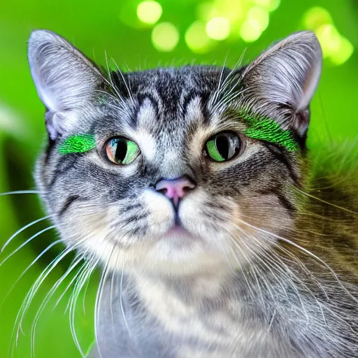 Prompt: a green cat with frog eyes