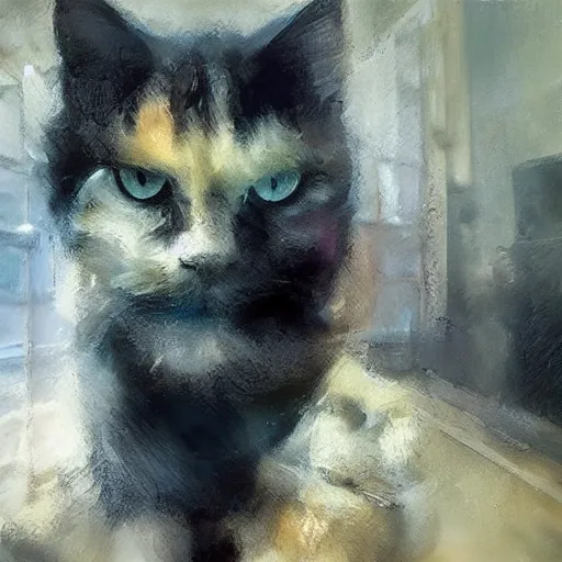 Image similar to nick offerman with body of a cat morphed together, hybrid, jeremy mann painting