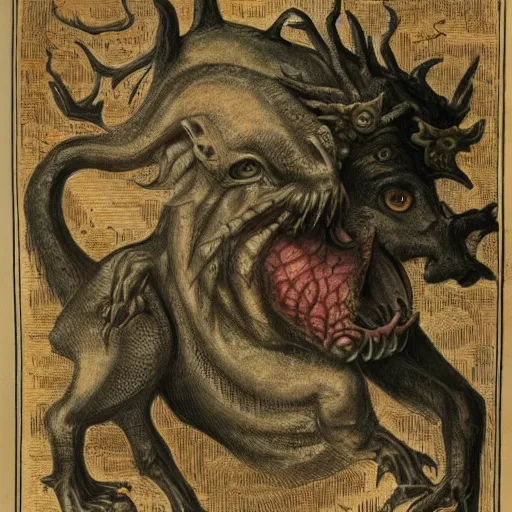 Image similar to bizarre bestiary of repressed unconscious emotional chimera and creatures