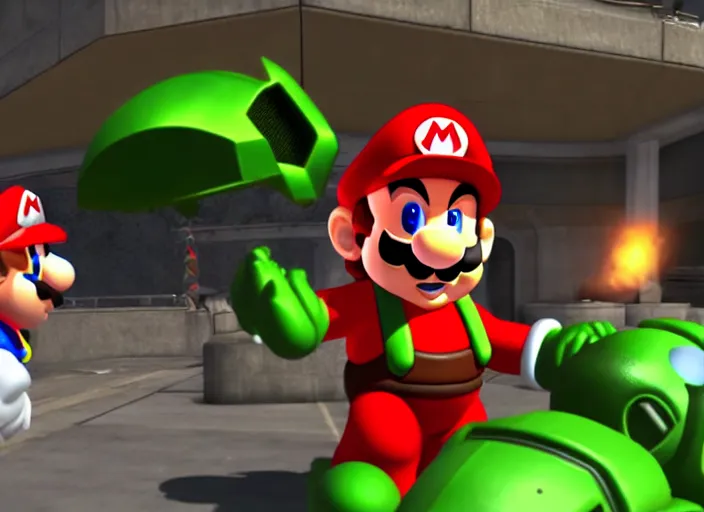 Image similar to mario!!!! and masterchief!!!!!!! in 3 d video game screenshot!!! from the new master chief video game mario halo master chief mario mario