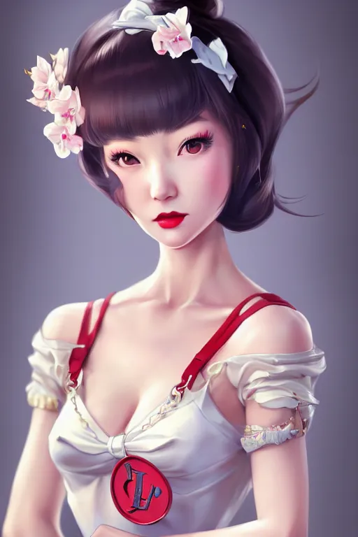 Image similar to a pin up and beautiful fashion charming dreamlke japan girl with lv jewelry, character art, art by artgerm lau and wlop and and ilya kuvshinov and john singer sargent, hyperdetailed, 8 k realistic, symmetrical, frostbite 3 engine, cryengine, dof, trending on artstation, digital art