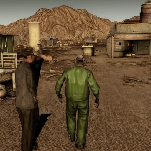 Image similar to screenshot of breaking bad in fallout : new vegas