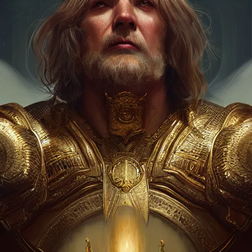 Prompt: John Bain as the god king emperor, realistic character concept, high fantasy, light atmosphere, golden ratio, cinematic lighting, hyperdetailed, high resolution, insanely detailed and intricate, artstation, Marc Simonetti, Greg Rutkowski, octane render, 8k