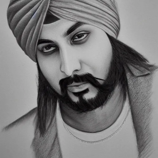 Image similar to Sidhu moosewala with turban pencil sketch, highly detailed, 8k