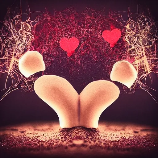 Image similar to double exposure of dally life, symbols of live, explosion, love is the most relevant theme, love is infinity, love is begin of all, 8 k resolution, artistic mode, artistic, trending on instagram, long exposure, love art, serious, fantasy and dreams vibes, mushrooms style and macro style