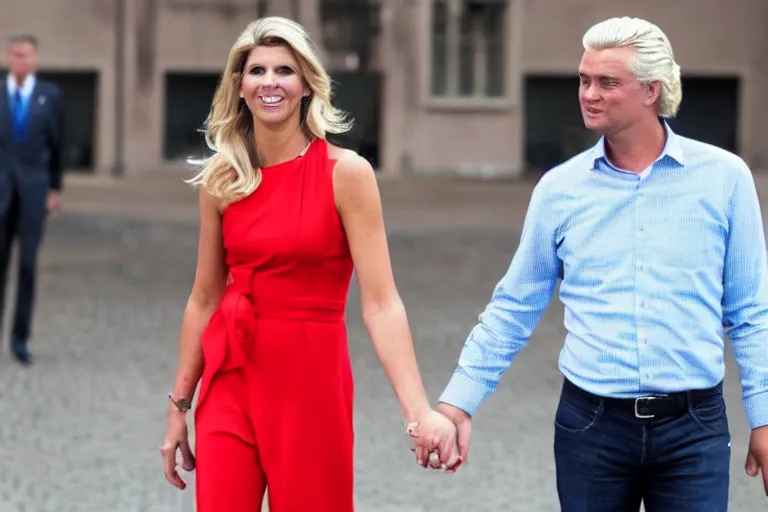 Image similar to princess maxima and geert wilders holding hands romatically