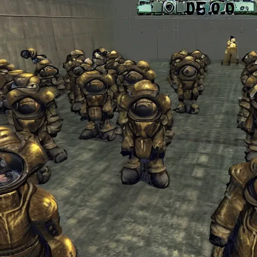 Prompt: joe biden as president in fallout 2 enclave base surrounded by soldiers in power armor, game screenshot