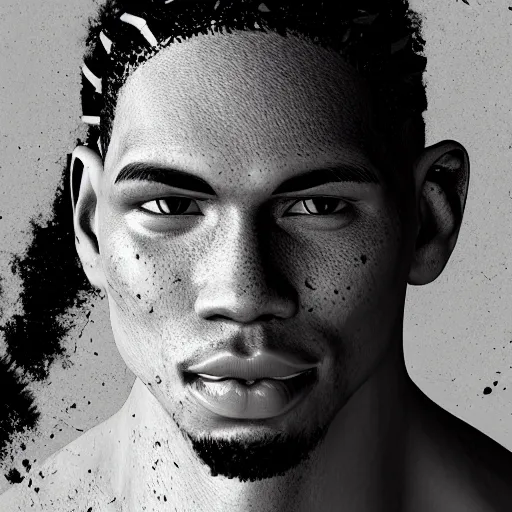 Image similar to Portrait of Jayson Tatum as Guerilla Heroica, Black and White, digital art, trending on artstation, octane render, inspiring, dignifying