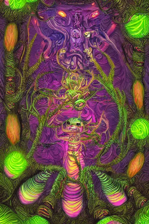 Image similar to creature sushi roots cactus elemental flush of force nature micro world fluo light deepdream a wild amazing steampunk baroque ancient alien creature, intricate detail, colorful digital painting radiating a glowing aura global illumination ray tracing