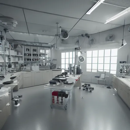 Image similar to 8 k hd detailed octane render of the laboratory of a mad scientist