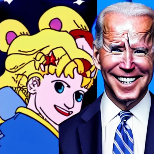 Image similar to joe biden riding sailor moon