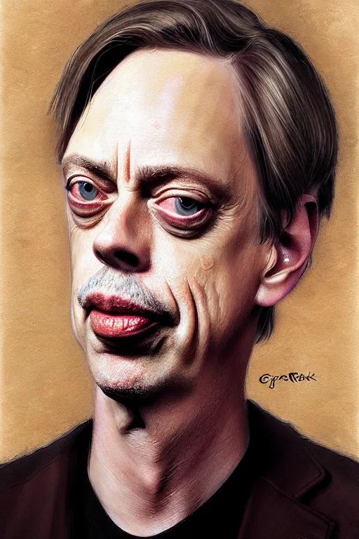 Image similar to beautiful portrait half steve buscemi wearing sourdough bread, by greg rutkowski