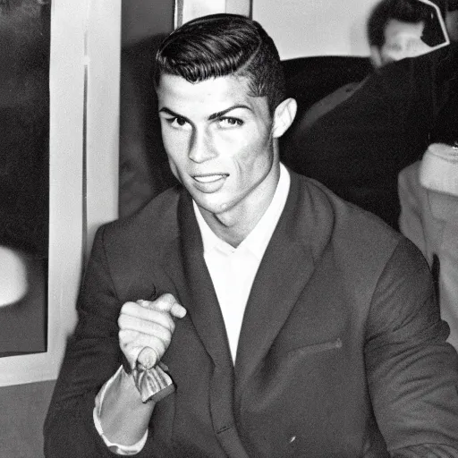 Prompt: a photo of cristiano ronaldo from 1 9 6 0 s,