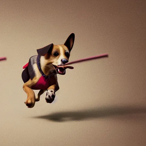 Image similar to illustration of a cartoon dog chasing a stick, bold outlines, smooth, hyper detailed, 4 k octane render