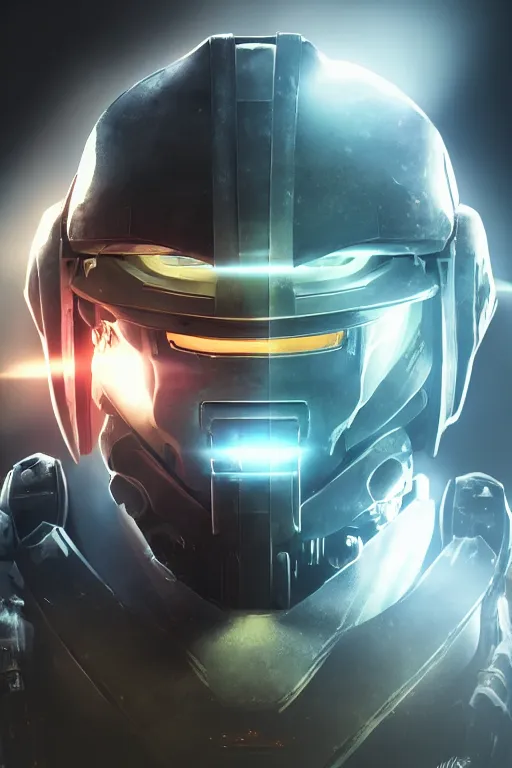 Image similar to robot ninja mask helmet halo master chief radiating a glowing aura global illumination ray tracing hdr fanart arstation by ian pesty and katarzyna da „ bek - chmiel