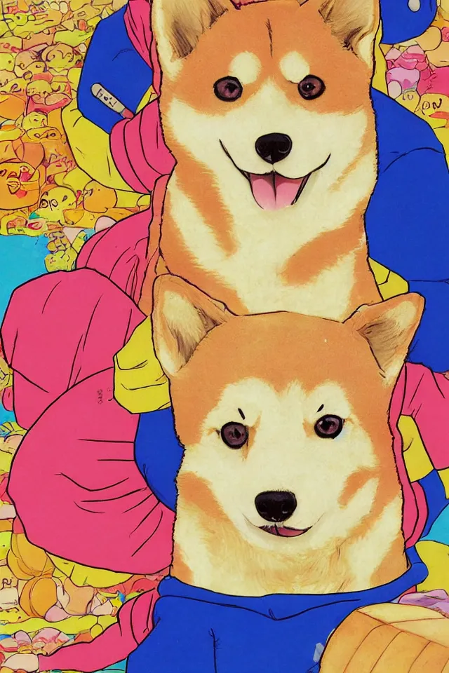 Prompt: a portrait of a shiba inu as a loaf of bread, in the art style of 8 0 s anime, japanese city pop color palette, naoko takeuchi, hajime yatate