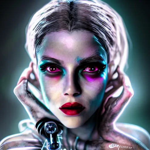 Image similar to woman portrait made out of ice paint, beautiful, cyborg, octane render, tim burton comic book art