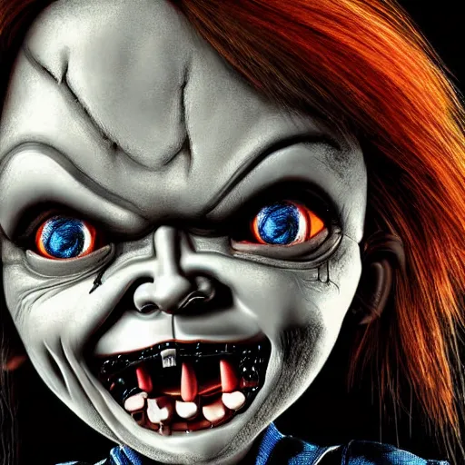 Image similar to chucky the doll and jigsaw digital art 4 k detailed super realistic