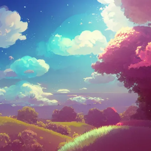 Prompt: a pink house in the sky, clouds, lush, studio ghibli, sylvain sarrailh, cinematic light, majestic, concept art, volumetric lighting, magic atmospheric, 8 k, wide angle, epic composition, award winning, artstation