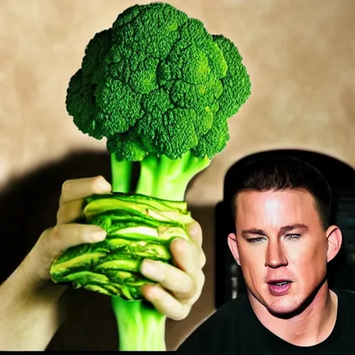 Image similar to Channing Tatum afraid of broccoli