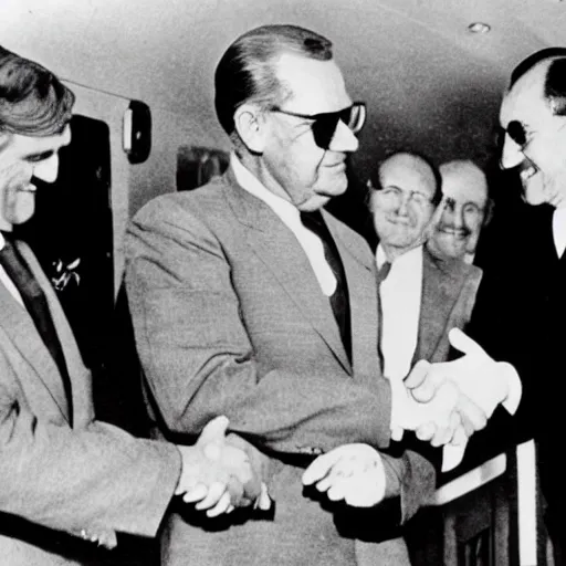 Image similar to Aliens shaking hands with Nixon, 1920s picture