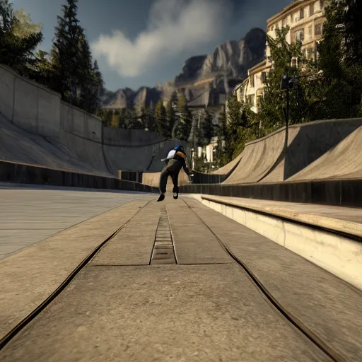 Image similar to Skate 4 videogame gameplay, screenshot in-game, photorealistic, 4k, hd