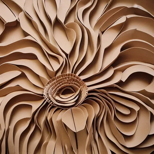 Image similar to tentacles made of brown corrugated cardboard, cut out of cardboard, realistic photography, fantasy