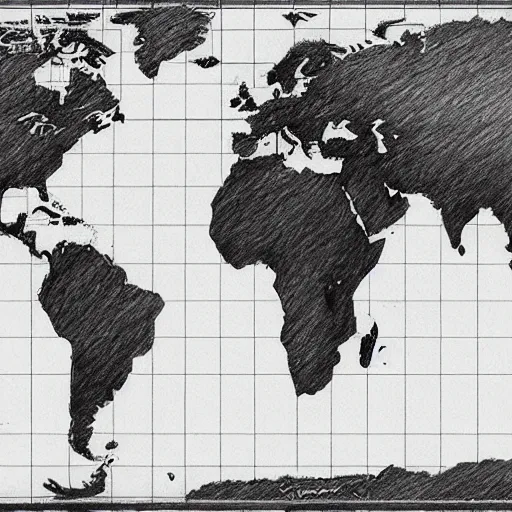 Prompt: world map pencil sketch, trending on artstation, cgsociety