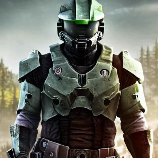 Image similar to arthur morgan as master chief