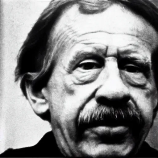 Image similar to a closeup of vaclav havel in a frame from a jan svankmajer movie