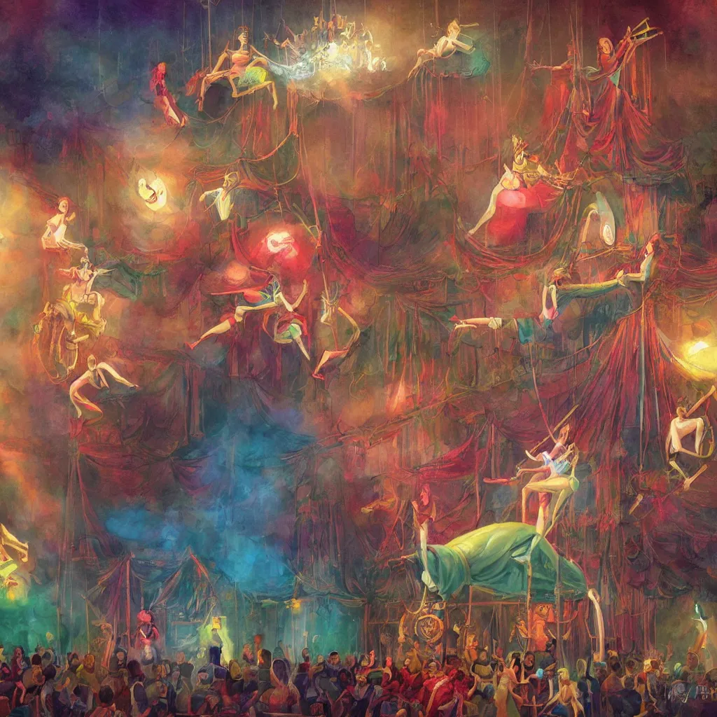 Image similar to A colorful and Provenance painting of The circus by Charlie Bowater