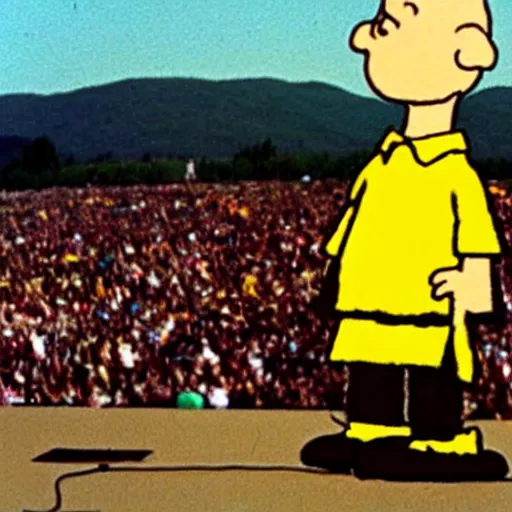 Image similar to Charlie Brown performing at Woodstock 1999, photograph, award winner, hyperrealistic