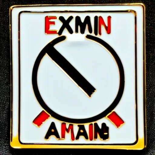 Image similar to an enamel pin depicting an exclamation warning label, smooth curves