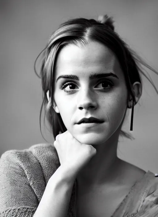 Image similar to Emma Watson for Victorian Secret, sitting on the corner, perfect symmetrical face, full length shot, extremely detailed, XF IQ4, 50MP, 50mm, f/1.4, ISO 200, 1/160s, natural light, Adobe Lightroom, rule of thirds, symmetrical balance, depth layering, polarizing filter, Sense of Depth