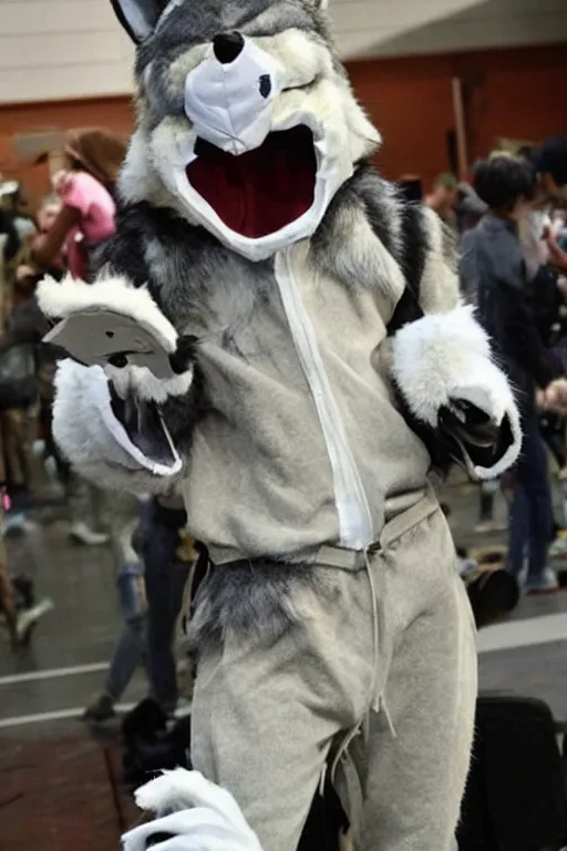 Image similar to an anthropomorphic wolf, fursuit!!!!, cosplay