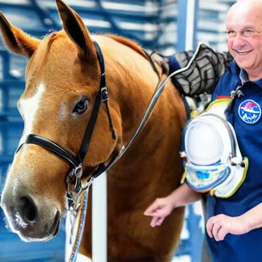 Image similar to the horse is saddled with an astronaut and rides it into space