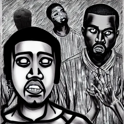 Image similar to kanye west as a horror junji ito drawing