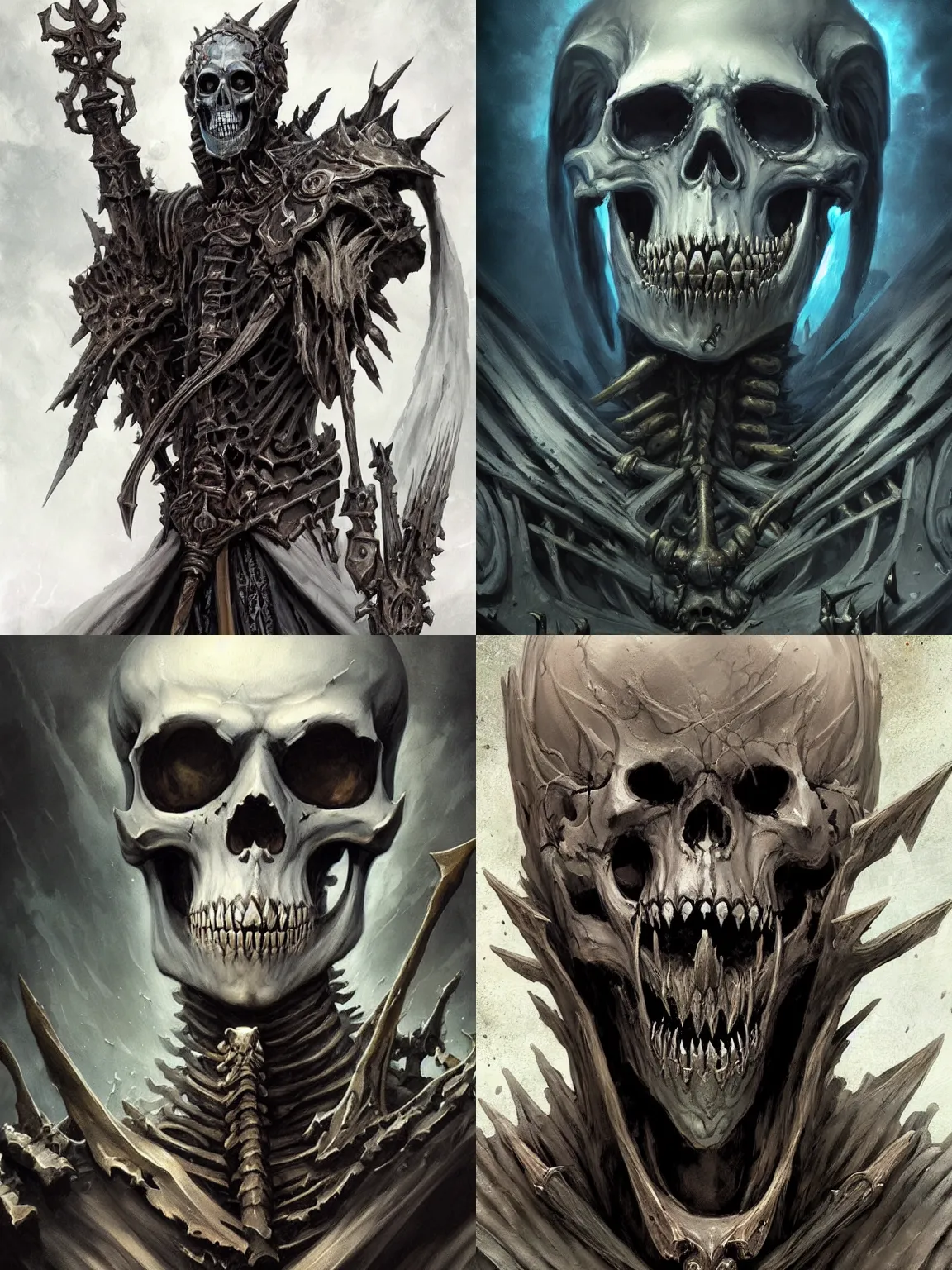 Prompt: A mixed media painting of an undead skeletal lich king, magical, very aesthetic, detailed face, skeleton, by Frank Frazetta, Greg Rutkowski, Boris Vallejo, Beeple, Christian MacNevin, Lucas Graciano, digital art, steve argyle, peter Mohrbacher, Davi Blight, epic fantasy character art, high fantasy, CGsociety, exquisite detail, post-processing, low angle, masterpiece, cinematic