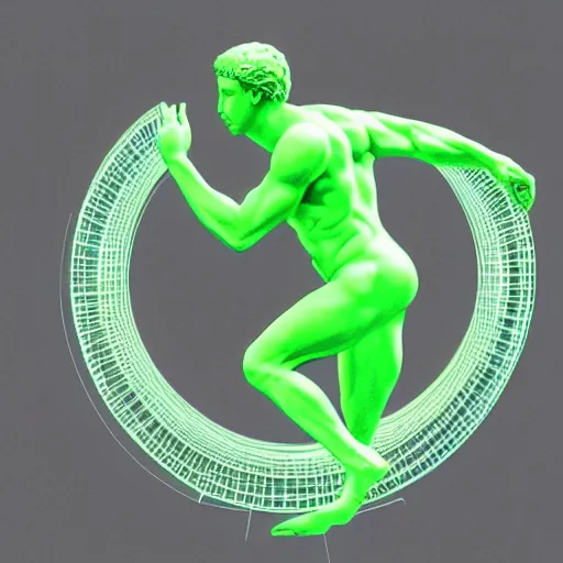 Image similar to a neon ring around a 3 d render of the statue of david, in the style of michelangelo