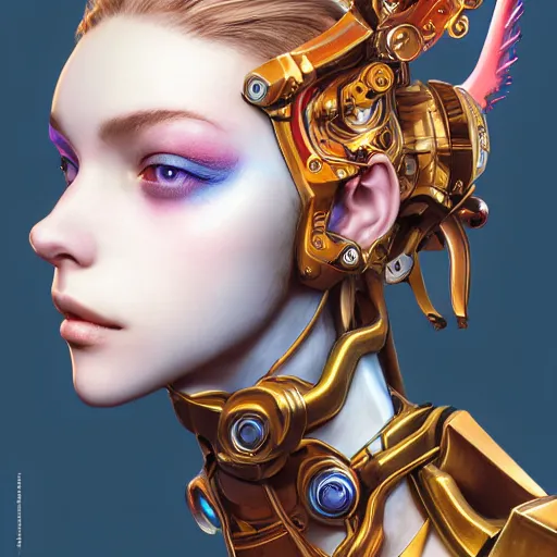 Image similar to studio portrait of lawful good colorful female holy mecha paladin absurdly beautiful, elegant, young sensual graceful woman, ultrafine hyperrealistic detailed face illustration by kim jung gi, irakli nadar, intricate linework, sharp focus, bright colors, matte, octopath traveler, final fantasy, unreal engine highly rendered, global illumination, radiant light, intricate environment