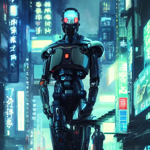 Image similar to concept art of a japanese cyborg, finely detailed features, cyborg robot parts, futuristic vr headset, blade runner, dramatic cinematic, at cyberpunk city, ghost in the shell, akira, odeo, cinematic lighting, in danger, noir, trending on pixiv fanbox, painted by greg rutkowski, makoto shinkai, takashi takeuchi