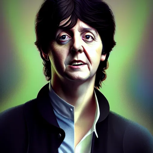 Image similar to Steven Moriseey as Paul McCartney, body portrait, highly detailed, digital painting, artstation, concept art, sharp focus, illustration, art by WLOP and greg rutkowski and alphonse mucha and artgerm