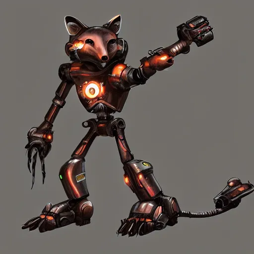 Prompt: mechanical fox with robo tech, apocalyptic elements, art render, character concept, smooth, sharp detail, pixar style