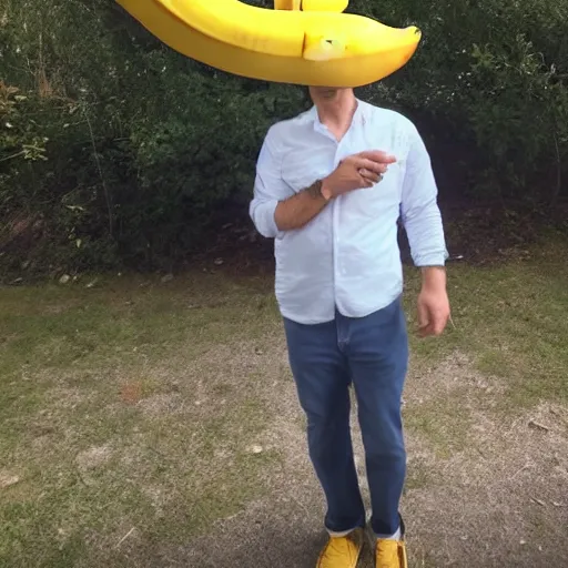 Image similar to photo of a man wearing a banana hat