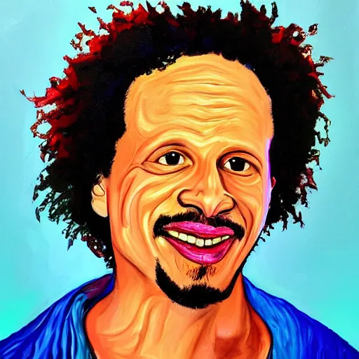 Prompt: colourful portrait painting of Eric Andre with his eyes flowing out