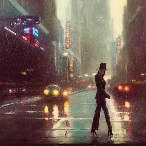 Image similar to detailed rendering of an elegant graceful yet lonely robot, electronic billboards, tech noir, wet reflections, atmospheric, ambient, livia prima, greg rutkowski, edward hopper, pj crook