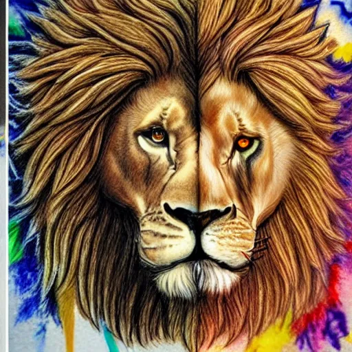 Image similar to hyper realistic, and detailed art, incrinate, baroque, aesthetic, watercolour pencil, hercules vs crimea lion, with pop art style