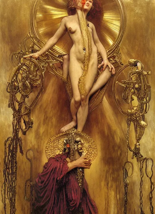 Prompt: hyper realistic painting of the spiritual locksmith, gold ornaments, flowing fabric, intrincate detail, detailed faces by wayne barlowe, gustav moreau, goward, gaston bussiere and roberto ferri, santiago caruso, and austin osman spare, ( ( ( ( occult art ) ) ) ) bouguereau, alphonse mucha, saturno butto